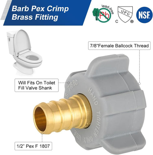 (Pack of 2) EFIELD 1/2 Inch Pex X 7/8 Inch Toilet Ballcock Swivel Straight Adapter, Brass Plumbing Fittings (2) by EFIELD
