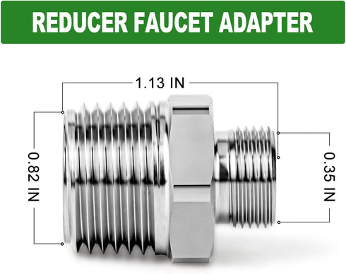 TAISHER 5PCS 304 Stainless Steel Reducer Faucet Adapter, 1/2" NPT × 3/8" Compression