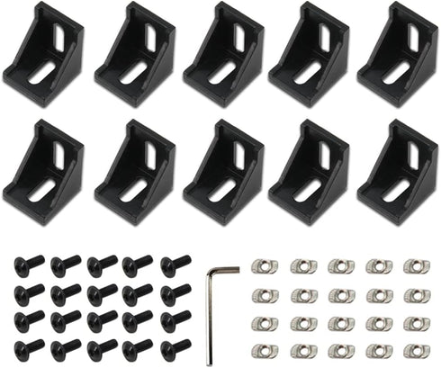 Zeberoxyz 10PCS 4040 Corner Bracket Black Right Angle with M6 Screws for Aluminum Extrusion