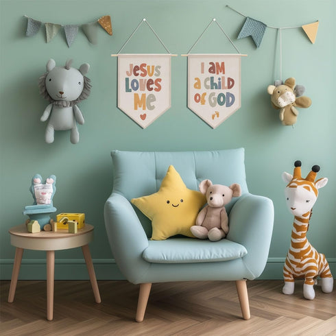 XFN 2 PCs Inspirational Bible Verse Boho Toddler Baby Room Nursery Wall Decor Christian Gifts for Boys Girls Kids Wall