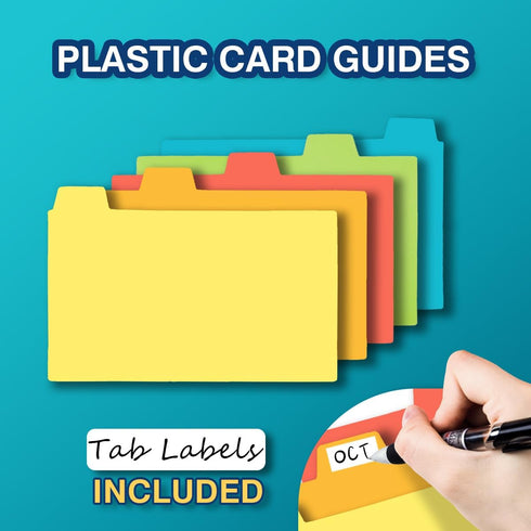 H4D 3x5 Inches 25 Index Card Holder with Plastic Dividers, Clear