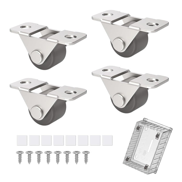 0.5 Inch Mini Low Profile Caster Wheels - Self Adhesive Silent Rubber