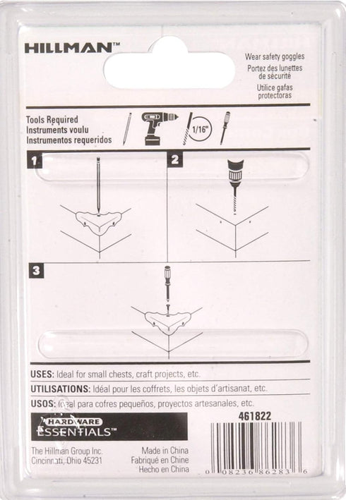 Hillman Hardware Essentials 851155 4-Pack Decorative Corner Braces Bright Brass 9/16"