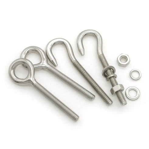 10PCS M6 Stainless Steel Ring Eye Bolts Hook with 20 Nuts and 40 Washers