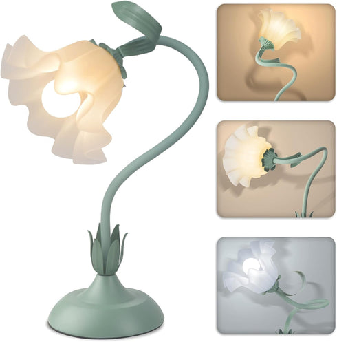 Women Bedside Table Lamps for Bedroom, Cute Flower Desk Lamp With Adjustable