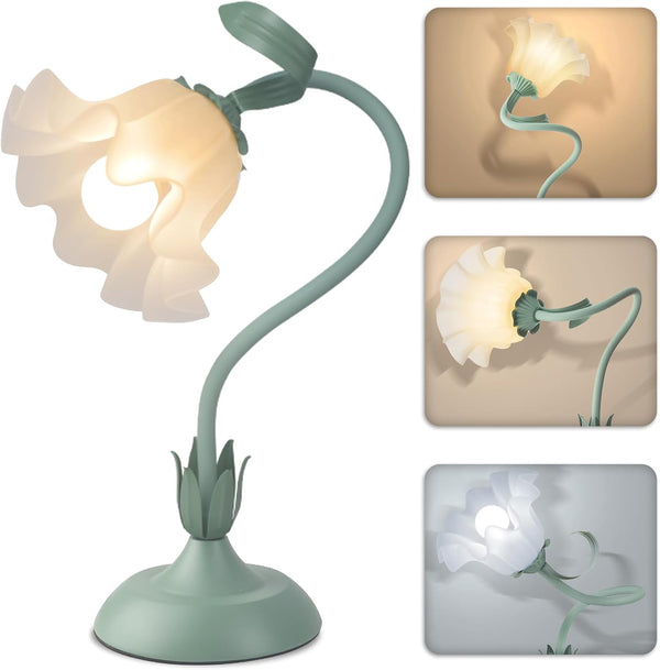 Women Bedside Table Lamps for Bedroom, Cute Flower Desk Lamp With Adjustable
