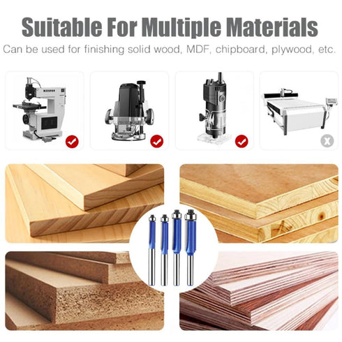 4PCS Set 1/4 Inch Wolfride Flush Trim Router Bit Shank Top Bearing Flush Trim Router Bit