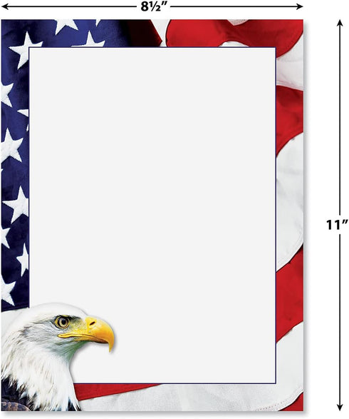 Set 25, 8 1/2" 11", 4th American Eagle Patriotic Letter Papers - of American Flag stationery papers, x compatible