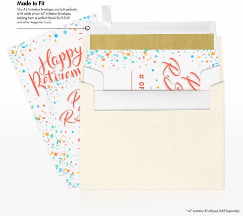 LUXPaper A2 Foil Lined Invitation Envelopes, Peel & Press, 4 3/8" x 5 3/4", White w/Gold LUX Lining, 70lb. Text, 50 Qty