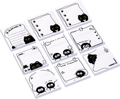 Mangpung 9 Pads Black Cute Cat Sticky Notes Set,Funny Sticky Notes Set, Cat