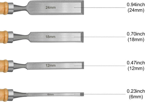 Professional Wood Chisel Set, 4 Piece Wood Chisel Set for Woodworking Wood Carving Chisel, CR-V Steel Chisel, including 6mm, 12mm, 18mm, 24mm by Zalaxt