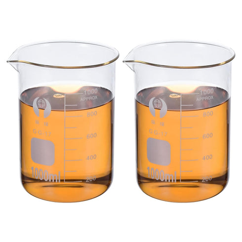 PATIKIL 1000ml Low Form Glass Beaker, 2 Pack 3.3 Borosilicate Glass Measuring Cups with Spout