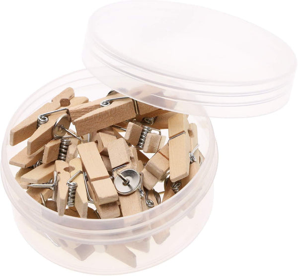 Tupalizy Wooden Clips Push Pins, Clothespins for Cork Boards, 20PCS for Photos and Craft Projects