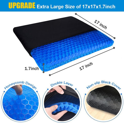 Helishy 17x17inch Extra Large Gel Seat Cushion, Double Thick Egg Gel Cushion for Pressure Pain Relief, Breathable