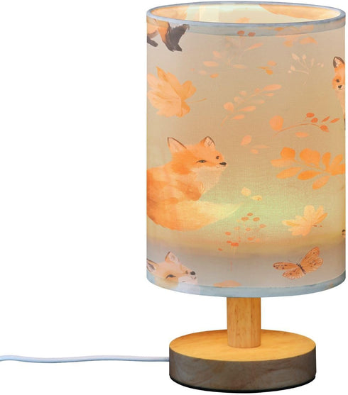 ALAZA Cute Fox Maple Leaf Bedside Table Lamp with USB Port for Bedroom Nightstand Lamps Night Light Linen Fabric Shade