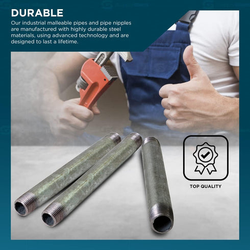 Everflow Supplies NPGL1512, 12" Long Galvanized Steel Nipple Pipe Fitting, 1-1/2" Nominal Size Diameter