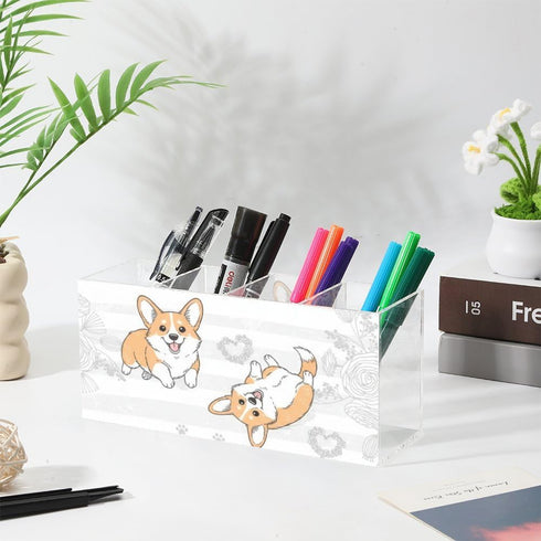 Ainavmxzs 4 Countertop Cute Dogs Acrylic Pencil Holder For Desk With Compartments Makeup Organizer Brush Storage Bar