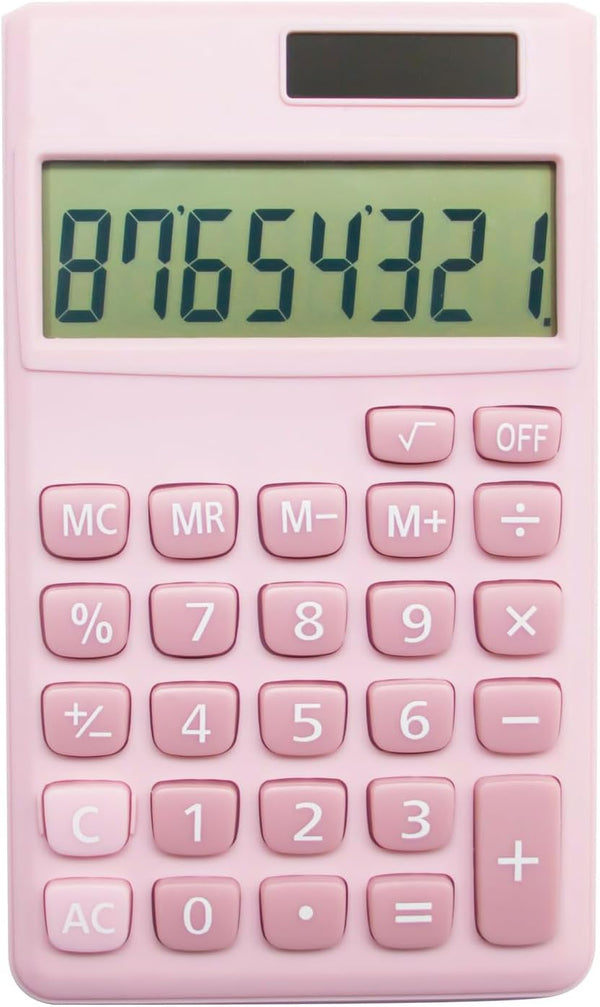 Basic Standard Calculators, Small Digital Desktop Calculator with 8-Digit LCD Display, Battery Solar Power (8 Bit Pink)