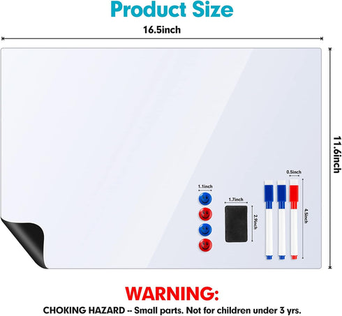 Magnetic Dry Erase White Boards for Refrigerator, 2 Pack 17”x12” Menu Organizer Boards with Markers and Eraser