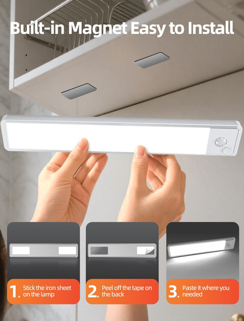12 Inch Dimmable Closet Counter 3 Pack Under Cabinet Motion Sensor Lighting: Rechargeable Lights Indoor - Battery