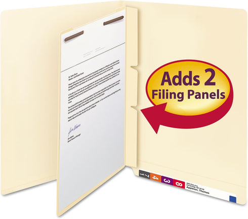 Self-Adhesive Folder Divider by Smead, 1" Twin Prong Fastener, Letter Size, Manila, 100 per Box (68027)
