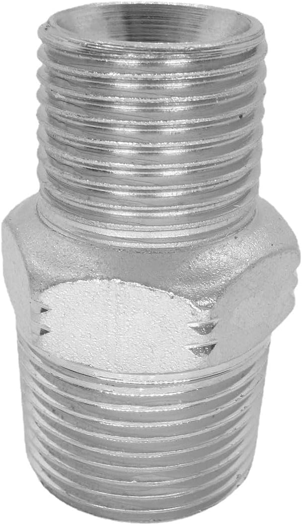 2 Pcs 3/4" x 1/2" Male NPT Hex Nipple Plated Steel Hydraulic Fitting Adapter