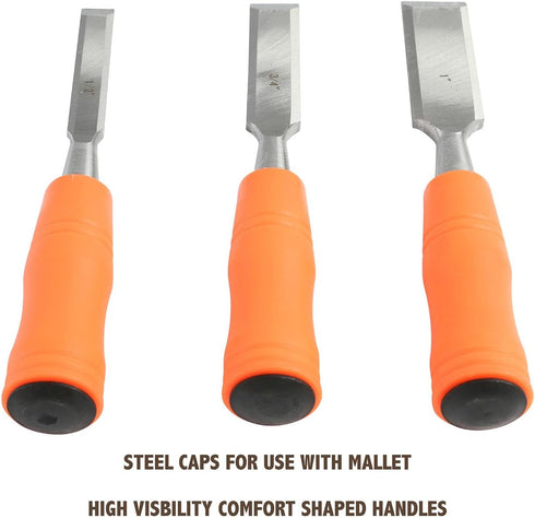 Buck Brothers 3-Piece Wood Chisel Set with Acetate Handles, 1/2 Inch, 3/4 Inch, 1 Inch