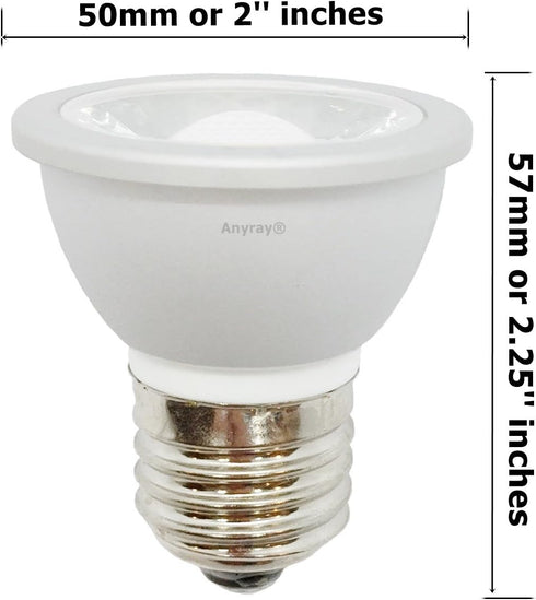 Anyray 2-LED Light Bulbs HR16 120V E27 MR-16 JDR C Hood Lamp Short Neck E26 (Warm White) by Anyray
