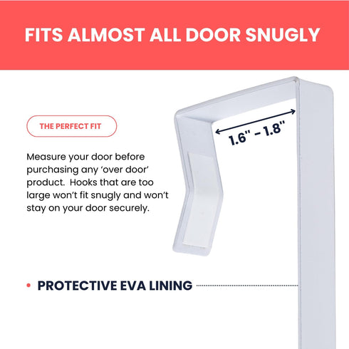 Over-The-Door Hooks, Heavy Duty Metal for Thick Doors, Adjustable Hooks for Perfect Height & Fit - 1.6'' - 1.8'' Door