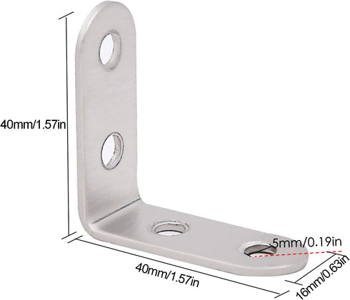 50 Packs 40 40 16 mm 1.57x1.57x0.63 Inch KINJOEK x x Heavy Duty L Bracket Corner Brace Shelf Stainless Steel Joint