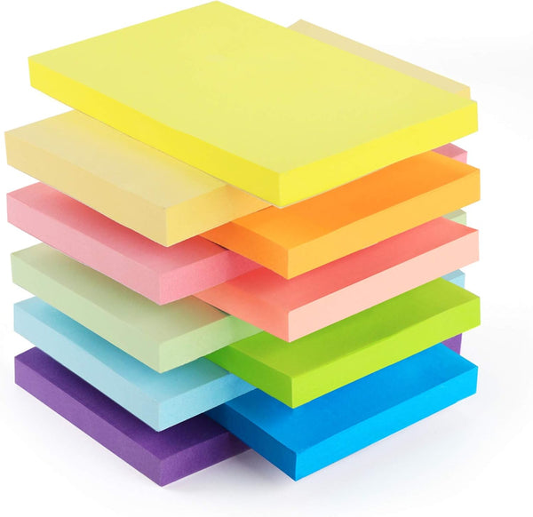 Large Sticky Notes 1000 Sheets, 3 x 5'' Self-Stick Pads, 10 Pack, Bright Colorful Memo Pads for Home, Office, School