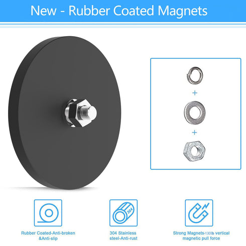 2Pack 130LBS M8 Mounting Magnets, Rubber Coated Neodymium Magnets with Threaded Studs, Non-Slip Strong Mounting Magnet