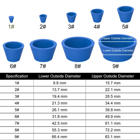 Filter Adapter Cones, 9 Pack Tapered Collar Rubber Stopper Buchner Funnel Flask Cones Adapter Set with Smooth Surface Durable Wear-Resistance Filter Adapter Cones for Lab Supplies, Blue