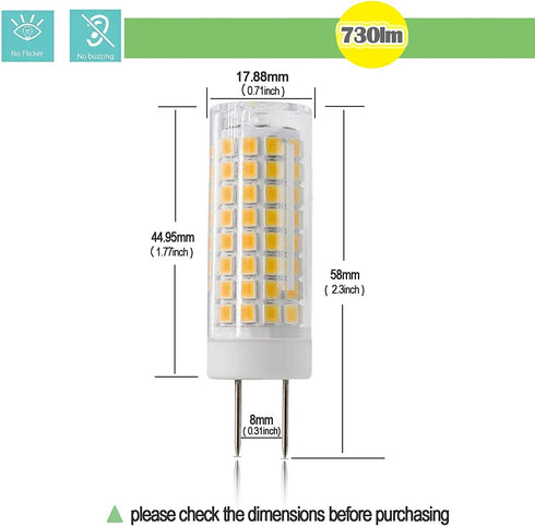 G8 LED Bulb Dimmable 7W Equivalent to G8 Halogen Bulb 75W-80W, GY8.6 /G8 Bi-Pin Base Light Bulb AC 120V G8 Bulb for Under Cabinet Light, Under Counter Kitchen Lighting Warm White 3000K 5 Pack by ZSSXOLED