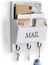 DLQuarts Mail Organizer with Key Holder, Wall Mounted Wooden Mail Sorter with 3 Hooks, White