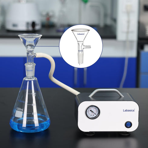 Borosilicate Glass Filter Funnel, 75mm Top Outer Dimension, Triangular Shape with Glass Filter Plate