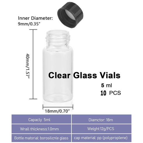 Jiuwu 10 Pack Glass Vials 5ml with Screw Caps Small Vials for Essential Oil Sample Vial for Perfume