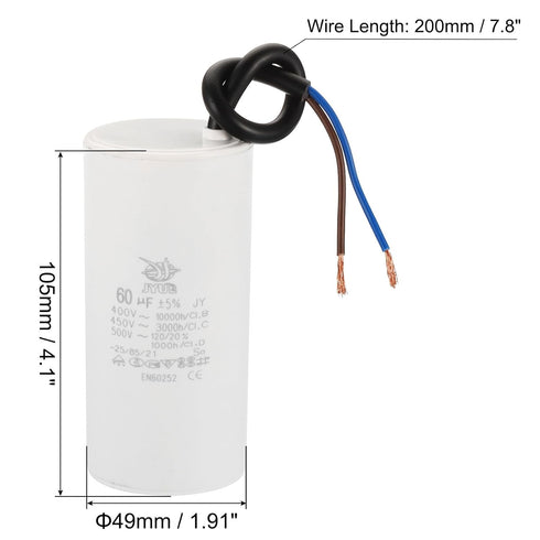 PATIKIL CBB60 60uf Running Capacitor,2Pcs AC 450V 2 Wires 50/60Hz Cylinder 105x48mm for Water Pumps, Washing Machines Motor Start