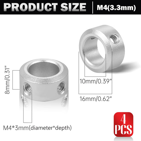 4pcs Clamp-on Shaft Collar Aluminum Alloy Bore Shaft Collars, 10mm Bore Size for CNC Machine Tools