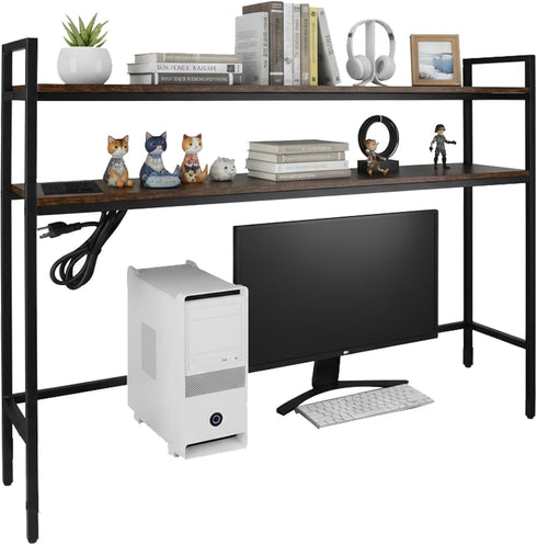Rotulark 38.5" Desk Shelf with Outlets, 2-Tier Adjustable Multipurpose Engineered Wood Organizer Desk