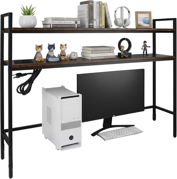 Rotulark 38.5" Desk Shelf with Outlets, 2-Tier Adjustable Multipurpose Engineered Wood Organizer Desk
