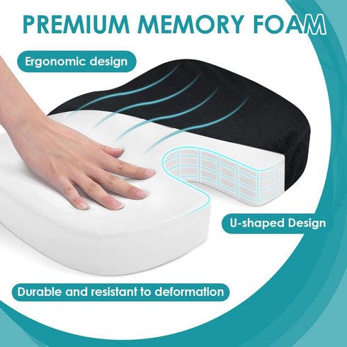 Orthopedic Memory Foam Coccyx Seat Cushion - Ideal for Home, Office, and Car