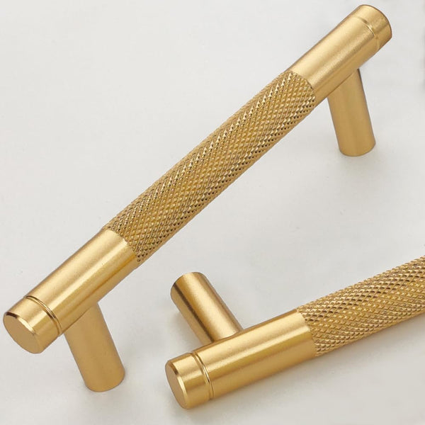 2 Pack Gold Knurled Cabinet Handles 3 3/4 Inch (96mm) Aluminum Drawer Pulls with Diamond Pattern, 5" Length