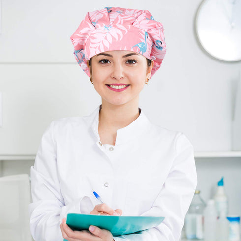 SATINIOR 6 Pieces Printed Bouffant Caps with Buttons, Elastic Turban Surgical Hats for Nursing and Working