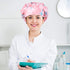 SATINIOR 6 Pieces Printed Bouffant Caps with Buttons, Elastic Turban Surgical Hats for Nursing and Working
