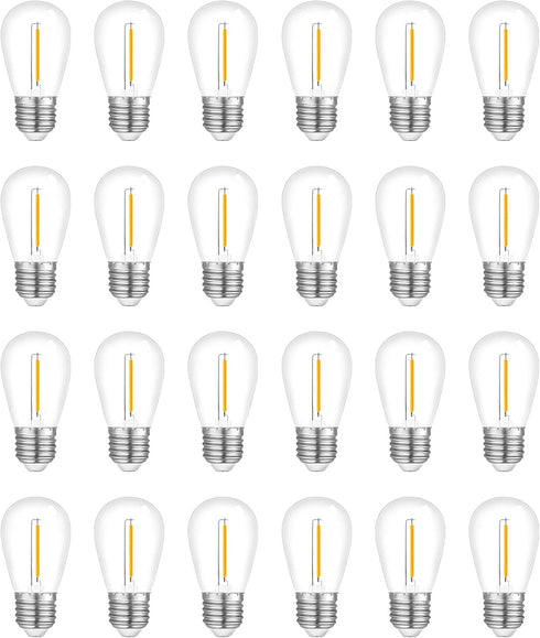 24-Pack String Light Bulbs, S14 Outdoor Waterproof Replacement Bulb, E26 Base, 1W 120V, 2700K Warm White