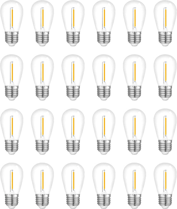 24-Pack String Light Bulbs, S14 Outdoor Waterproof Replacement Bulb, E26 Base, 1W 120V, 2700K Warm White