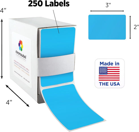 ChromaLabel 2 x 3 inch Permanent Color Code Rectangle Labels - 100 Stickers per Dispenser Box (Light Blue)
