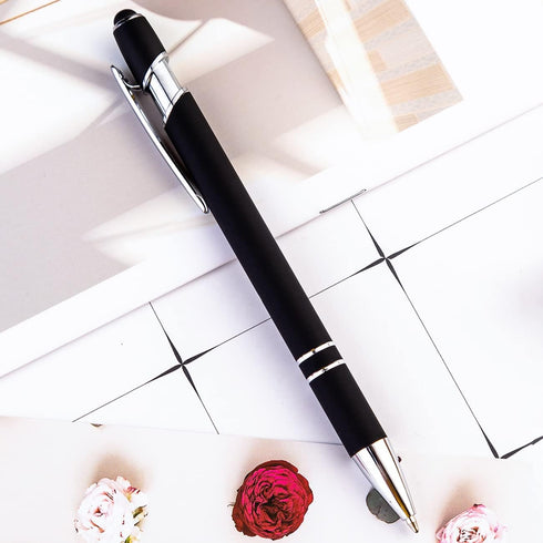 PASISIBICK 12 Pieces Black Ballpoint Pen with Stylus Tip, 2 in 1 Premium Metal Stylus Pen for Touch Screens, Black Ink