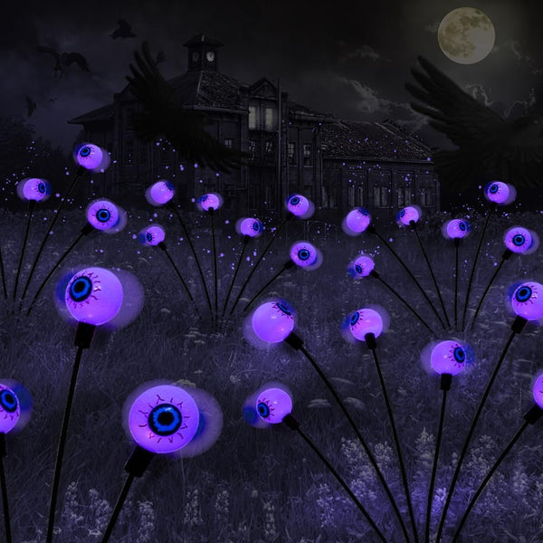 2PACK Scary Eyeballs Solar Garden Lights, 12LED Purple Swaying Firefly Halloween Decorations, Waterproof Outdoor Decor